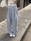 DAIIIBABYYY  -  Strap Design Pleated Casual Pants Women Summer New Niche Versatile Hanging High Waisted Straight Leg Trousers