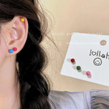 Daiiibabyyy  Colorful Glaze Bean Bean Earrings Women's Set Simple and Versatile Stud Earring Silver Needle Ear Piercing Ear Jewelry