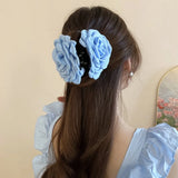 DAIIIBABYYY  -  Cloth Flower Hair Claw Large Simulated Flower Acrylic Rose Hair Catches Ponytail Holder Blue Hair Crab Clip Beach