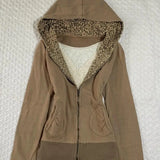 Daiiibabyyy  American Retro Vintage Niche Spicy Girl Sweet Cool Y2k Brown Leopard Print Hooded Cardigan Jacket Top