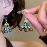 Daiiibabyyy  Bohemian Mix Color Natural Stone Wood Glass Beads Strand Tassel Hanging Dangle Earrings for Women Gold Silver Plated Hooks