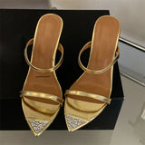 Daiiibabyyy  Summer Fashion CRYSTAL Pointed Toe Women Slippers Sexy Thin Heels Banquet Slide Shoes Zapatos De Mujer