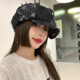 DAIIIBABYYY  -  Y2k Rough Edge Star Design Denim Berets Caps Showing Face Small Spring and Autumn Ins New Korean Niche Retro Women's Hats