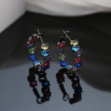 Daiiibabyyy  Luxury Retro Black Gun Color Crystal Zircon Hoop Earrings for Women Fashion Jewelry Halloween Party Exquisite Accessories