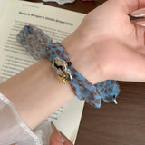 Daiiibabyyy  Leopard Print Mesh Ruffled Bracelet Women Polka Dot Print Resin Star Adjustable Bangle New Y2K Fresh Sweet Hand Jewelry Gifts
