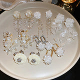 Daiiibabyyy -  New Chic Multiple White Color Simulated Pearl Flower Petal Ball Dangle Earrings for Women Long Tassel Earring Oorbellen