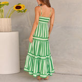 Daiiibabyyy Women Fashion Boho Colorful Spaghetti Strap Dress Summer Vacation Beach Long Sundress Striped Flowy Cami Maxi Dress Vestidos