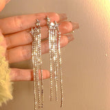 Daiiibabyyy  New Rhinestone Tassel Chain Earrings for Women Bling Luxury Zircon Long Drop Earring for Elegent Banquet Jewelry Daily Wear