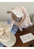 DAIIIBABYYY  -  Korean Version Bow Print Lace Strap Headscarf Hat Women's Summer French Pastoral Style Sweet Vacation Curved Brim Sun Cap