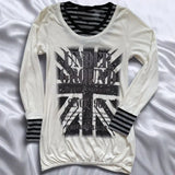 Daiiibabyyy  American Y2K Subculture Rice Stripe Print Fake Two-piece Splicing Long Sleeved T-shirt Niche Slimming Hot Girl Top