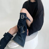 DAIIIBABYYY  -  Y2K Star Strap Denim Leg Warmers Punk Cross Harajuku Leg Covers Gothic Leg Socks Y2K Personalized Calf Socks Leg Boot Cuffs Sock