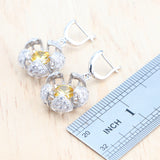 Daiiibabyyy Silver 925 Bridal Jewelry Sets For Women Earrings Rings Bracelets Pendant Wedding Necklace Set Yellow Cubic Zirconia Jewellery