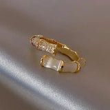 Daiiibabyyy New Design Bamboo Shape Gold Color Ring Korean Fashion Jewelry Party Adjustable Ring for Women Girl Luxury Accessories Gift