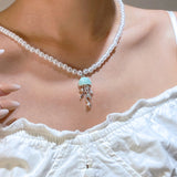 Daiiibabyyy  French Jellyfish Pearl Pendant Necklace for Women Luxury Exquisite Sweet Colorful Necklace Versatile Marine Jewelry