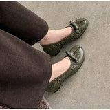 Daiiibabyyy  Ballet Style Vintage Pleated Split Toe Women Pumps Fashion Soft Leather Rivet Bowknot 5CM High Heels Casual Tabi Loafers Shoes