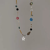 Daiiibabyyy  Korean Crystal Flower Love Pendant Necklace for Women New Trendy Beaded Choker Necklace Y2K Jewelry Accessories