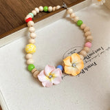 DAIIIBABYYY  -  Fashion Natural Wood Beads Necklaces for Women Bohemian Colorful Bead Egg Flower Necklaces Exquisite Girl Party Jewelry Gifts