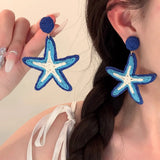 Daiiibabyyy  Cute Earrings Exaggerated Personalized Sea Salt Star Earrings Women's Vacation Style Summer Seaside Kawaii Earrings Accessories