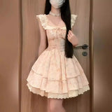 DAIIIBABYYY  -  Hot Girl Lace Flying Sleeve Floral Dress for Women's Summer Slim Fit Square Collar A-line Short Dress Fashion Female Clothes