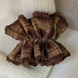 Daiiibabyyy  1PCPlaid Lace Scrunchie Vintage Brown Ruffled Double-layer Fabric Hair Tie Elegant Hair Accessory For Women Girl Daily Party Use
