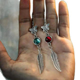 Daiiibabyyy  Retro Temperament Long Sliver Color Butterfly Feather Tassel Blue Crystal Dangle Earrings for Women Bohemian Charm Jewelry Gifts