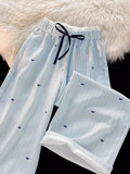 DAIIIBABYYY  -  Sweet Bow Striped Pants Women High Waist Korean Casual Wide Leg Trousers Elegant Fashion Loose Cute Female Spring Pants New