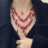 DAIIIBABYYY  -  Palace Feng Shui Drops Pomegranate Red Stacking Necklace Retro Subculture Personalized Clavicle Chain