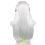 Daiiibabyyy  26inches Synthetic Cosplay Wig For Women Long White Green Wig for Halloween Christmas Parties Cosplay Wig