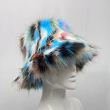 Daiiibabyyy  y2k Fluffy Faux Fur Bucket Hat Women Rabbit Fur Warm Thick Plush Winter Hat Lady Luxury Fashion Furry Panama Fisherman Cap