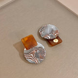 Daiiibabyyy  Vintage Brown Coffee-patterned Glaze Texture Round Earrings Trendy French Acrylic Tinted Geometric Women Ear Accessories