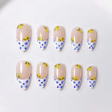 Daiiibabyyy  10pcs Handmade Floral Press-On Nails - Blue & Yellow Flower Design, Elegant Artistic Nail Supplies