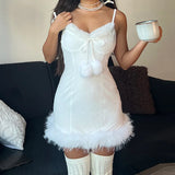 DAIIIBABYYY  -   Fur Christmas White Dress Lady Party Mini Evening Elegant Dresses 2024 Women Winter Clothes Luxury Sexy Bodycon Furry Dresses