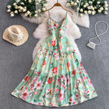 Daiiibabyyy  Vintage New Printing Slip Dress for Women Fashion A-Line Ruffled Robe Femme Sweet Backless Korean Dresses Vestidos De Mujer
