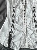 Daiiibabyyy  Y2k Aesthetic Turn Down Collar Women Blouse Harajuku Slim Fit Pleated Grunge Shirt Summer Vintage Puff Sleeve Bandage Blusas