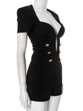 DAIIIBABYYY  -  Sexy Solid Spliced Button Slimming Jumpsuits for Women V Neck Short Sleeve High Waist  Hollow Out Chic Jumpsuits Female New