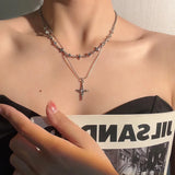 Daiiibabyyy  Shiny Star Chain Necklace Y2k Inlaid Rhinestone Multi-layer Necklaces Girls Women Fashion Party Banquet Jewelry Gifts