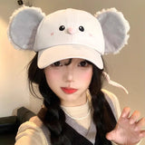 Daiiibabyyy  New Funny Plush Big Ears Baseball Caps Women Show Face Small Spring and Autumn Street Personality Versatile Hip Hop Men's Hat