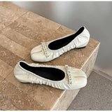 Daiiibabyyy  Ballet Style Vintage Pleated Split Toe Women Pumps Fashion Soft Leather Rivet Bowknot 5CM High Heels Casual Tabi Loafers Shoes