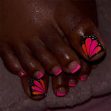 Daiiibabyyy  24pcs False Toenails Detachable Flower Pearl Design Stick on Nail Rose Red French Tips Fake Nail Set Short Square Press on Nails