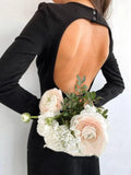 Daiiibabyyy Back Hollow Out Fashion Backless Sexy Party Dress Women Long Sleeve o Neck a Line Female Clothing Solid Color New Arrivals