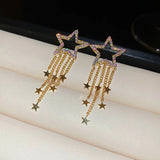 Daiiibabyyy  Gold Electroplated Colored Inlaid Rhinestone Star Tassel Earrings for Women Fashion Atmosphere Drop Earring Trendy Jewelry