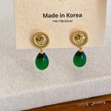 Daiiibabyyy  INS Fashion Red Green Color Natural Stone Water Drop Smile Sunflower Dangle Earrings for Women Statement Casual Jewelry