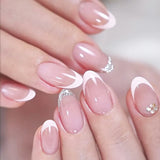 Daiiibabyyy  24Pcs Long French Almond Fake Nail White Edge False Nails Red Heart Design Press on Nails with Jelly Glue Wearable Manicure Tips