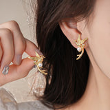 Daiiibabyyy  Silver Needle Zircon Pearl Bird Earrings for Women New Chinese Retro Stud Earring Light Luxury High-end Jewelry Gifts
