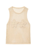 Daiiibabyyy  Hollow Out Crochet Sleeveless Vest Women Sexy O-neck See Through 3D Flower Knitted Tops Charming Transparent Ladies Knitwear New