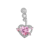 Daiiibabyyy  Pink Crystal White Zircon Love Heart Stone Navel Rings For Women Classic Silver Color Belly Button Nail Body Piercings Jewelry