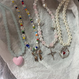 Daiiibabyyy Korean Exquisite Retro Love Heart Beaded Necklace For Women Personality Simple Cool Clavicle Chain Fashion Y2K Jewelry ﻿
