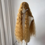 Daiiibabyyy  Golden Yellow Fluffy Wool Roll Mechanism Synthetic Wig | European and American Retro Lolita Super Long Hair Cover