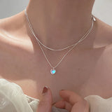 Daiiibabyyy  Korea Silver Color Acrylic Beads Pearl Strand Choker Necklaces for Women Pink Color Enamel Love Heart Pendant Necklace