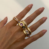 Daiiibabyyy  6Pcs/set Inlaid Purple zircon Adjustable Opening Ring Set Women Smooth Gold Color Ring for Female Daily Jewelry Gifts ﻿